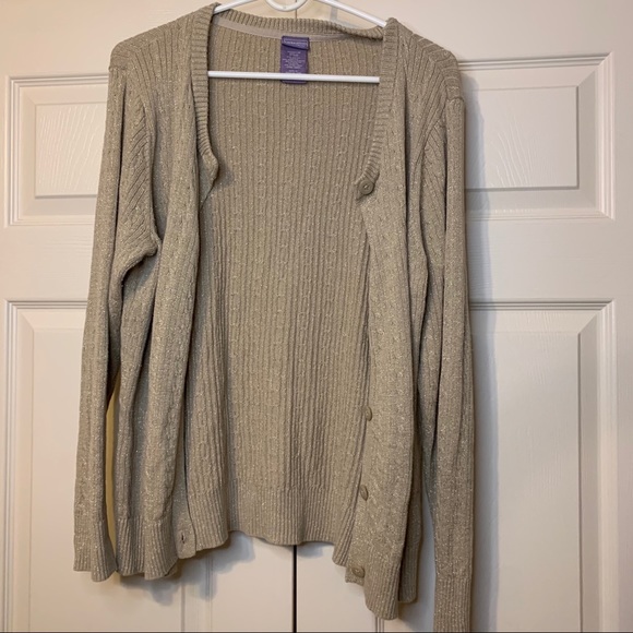 Laura Scott petite tan shimmer button cardigan